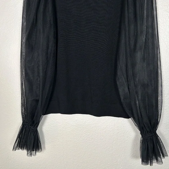 Trina Turk size M Rhea 2 sweater black 100% Merino wool mesh long sleeves - Picture 3 of 13